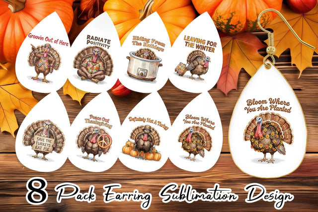 Earring Awkward Turkey Retro Watercolor Sublimation artnoy 