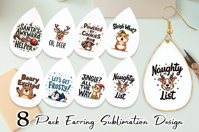 Earring Awkwardly Festive Critters: Ugly Cute Animal Quotes Sublimation artnoy 
