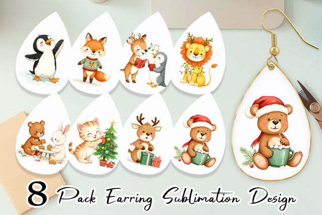 Earring Baby Christmas Animals Sublimation artnoy 