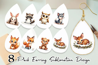 Earring Baby Forest Animals Winter Watercolor Sublimation artnoy 