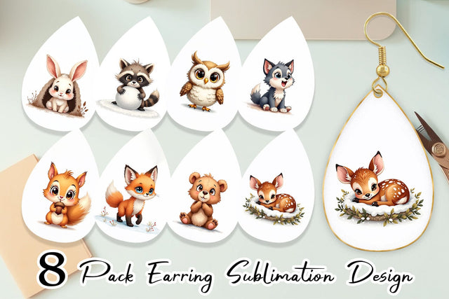 Earring Baby Forest Animals Winter Watercolor Sublimation artnoy 
