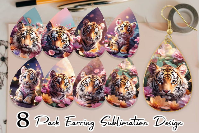 Earring Baby Tiger and Flower Sublimation artnoy 