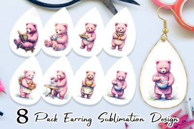 Earring Baking Mama Bear Watercolor Sublimation artnoy 