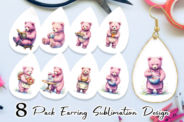 Earring Baking Mama Bear Watercolor Sublimation artnoy 