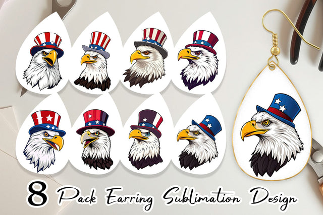 Earring Bald Eagle Patriotic Sublimation artnoy 