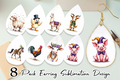 Earring Barnyard Bash Farm Animals Mardi Gras Sublimation artnoy 