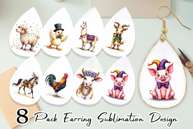 Earring Barnyard Bash Farm Animals Mardi Gras Sublimation artnoy 