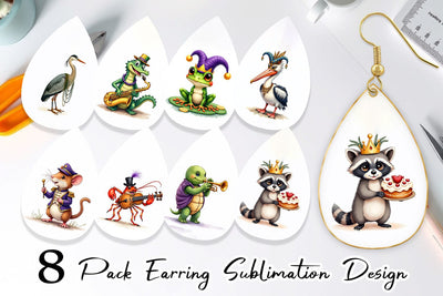 Earring Bayou Jazz Mardi Gras Animals Watercolor Sublimation artnoy 