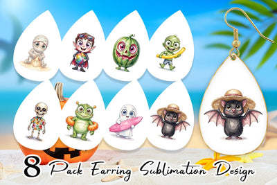 Earring Beach Boo Bash Summerween Watercolor Sublimation artnoy 