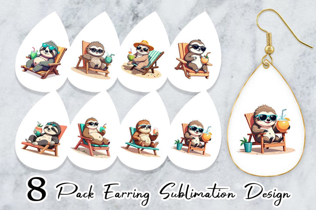 Earring Beach Bum Sloth Sublimation artnoy 