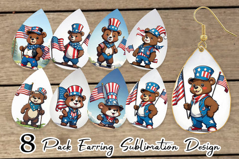 Earring Bear 4th of July Sublimation artnoy 
