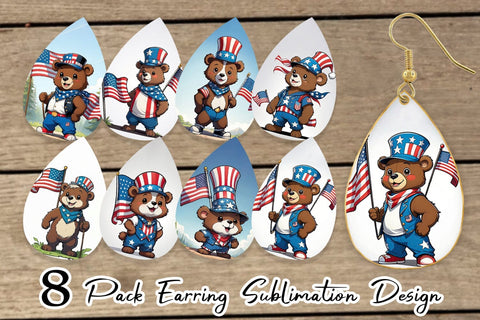 Earring Bear 4th of July Sublimation artnoy 
