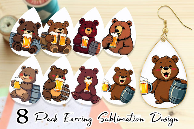 Earring Bear Beer Day Sublimation artnoy 