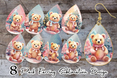 Earring Bear Christmas Painting Sublimation artnoy 