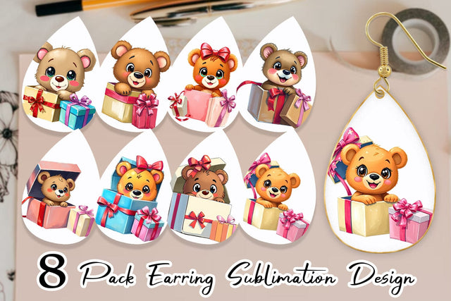 Earring Bear Cub Gift Sublimation artnoy 