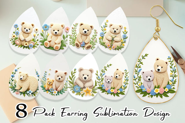 Earring Bear Embroidery Sublimation artnoy 