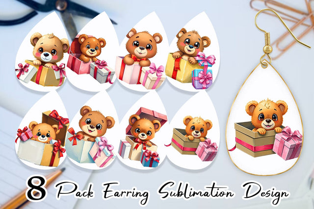 Earring Bear Gift Sublimation artnoy 