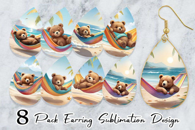 Earring Bear in Summer Hammock Sublimation artnoy 