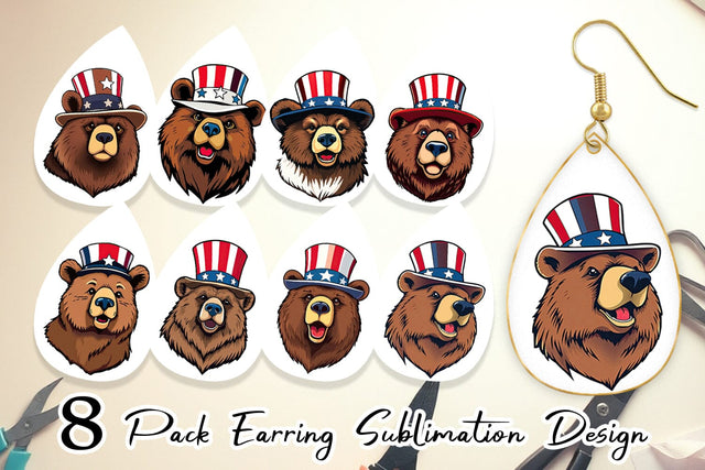 Earring Bear Patriotic Sublimation artnoy 