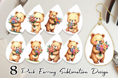 Earring Bear Spring Bouquet Sublimation artnoy 