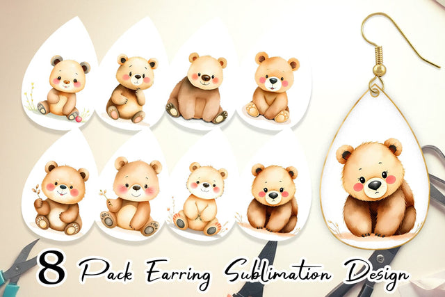 Earring Bear Wildlife Sublimation artnoy 