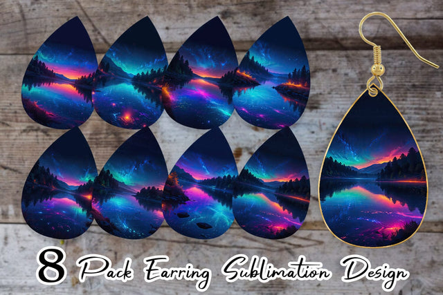 Earring Beautiful Lake at Night Sublimation artnoy 