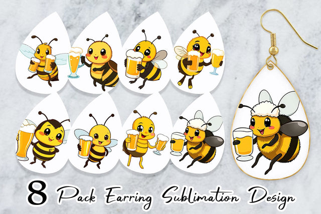 Earring Bee Beer Day Sublimation artnoy 