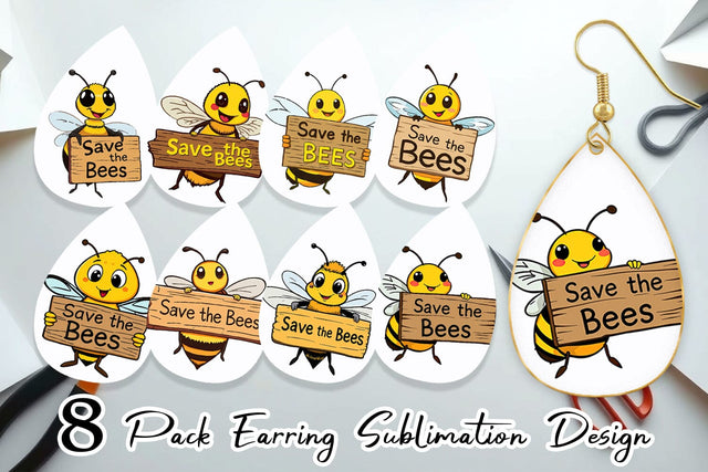 Earring Bee Holding Sign Sublimation artnoy 