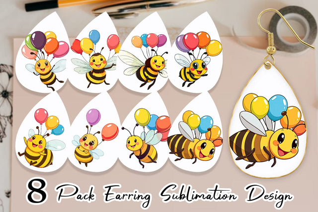 Earring Bee with Balloons Sublimation artnoy 