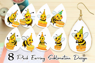 Earring Bee with Birthday Cake Sublimation artnoy 