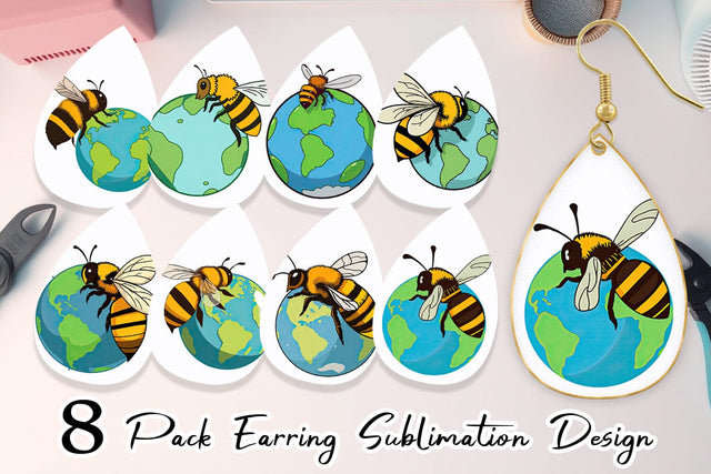 Earring Bee with Earth Sublimation artnoy 