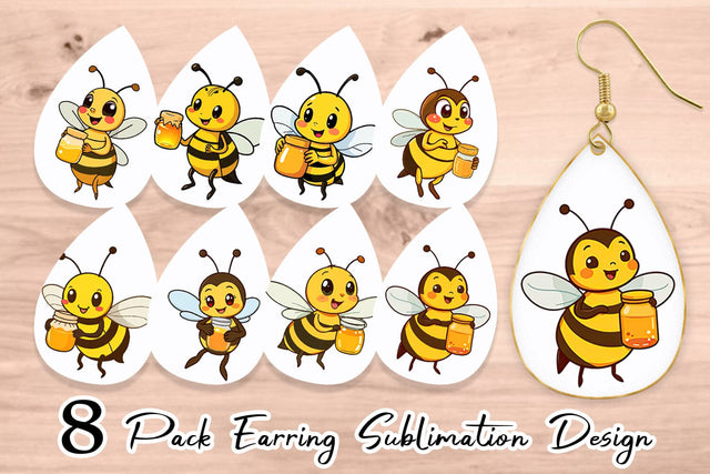 Earring Bee with Honey Jar Sublimation artnoy 