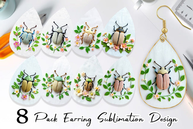 Earring Beetle Embroidery Sublimation artnoy 