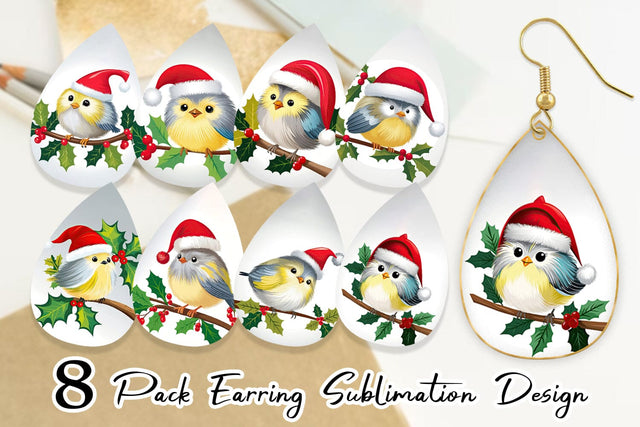 Earring Bird on Holly Branch Sublimation artnoy 