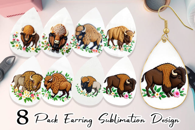 Earring Bison Embroidery Sublimation artnoy 