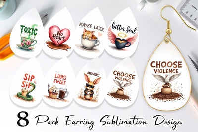 Earring Bitter Coffee Goth Sarcastic Quotes Sublimation artnoy 