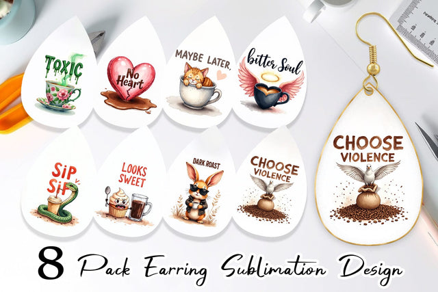 Earring Bitter Coffee Goth Sarcastic Quotes Sublimation artnoy 