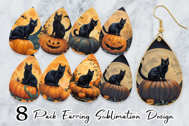 Earring Black Cat and Pumpkin Sublimation artnoy 