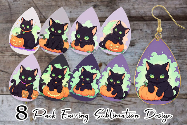 Earring Black Cat and Pumpkin Sublimation artnoy 