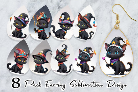 Earring Black Cat Halloween Sublimation artnoy 