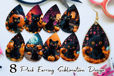 Earring Black Cat Knitted Sublimation artnoy 