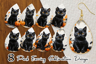 Earring Black Cat Painting Sublimation artnoy 