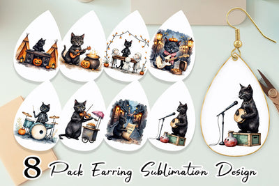 Earring Black Cat Tunes Sublimation artnoy 