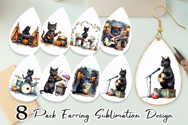 Earring Black Cat Tunes Sublimation artnoy 