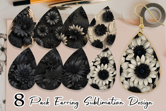 Earring Black Flowers Sublimation artnoy 