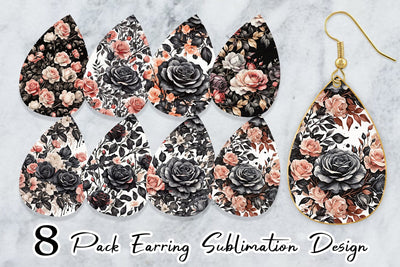 Earring Black Rose Pattern Sublimation artnoy 