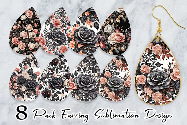 Earring Black Rose Pattern Sublimation artnoy 