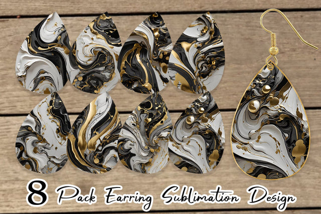 Earring Black White Marble Gold Sublimation artnoy 