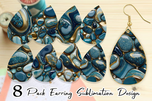 Earring Blue and Gold Pebbles Sublimation artnoy 