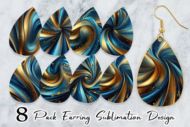 Earring Blue and Gold Swirl Sublimation artnoy 